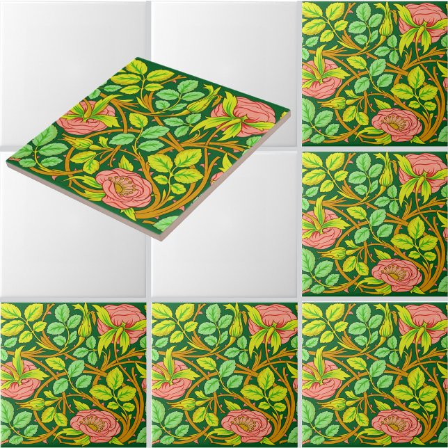 Arts & Crafts Style Rose Vines Frieze Pattern Ceramic Tile (Creator Uploaded)