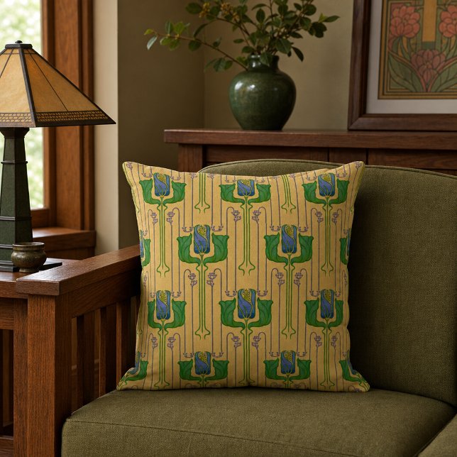 Arts & Crafts Style Tulips Floral Pattern Cushion (Creator Uploaded)