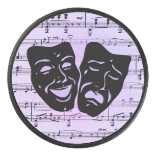 Arts Unite Purple Music and Theatre Masks Hockey Puck