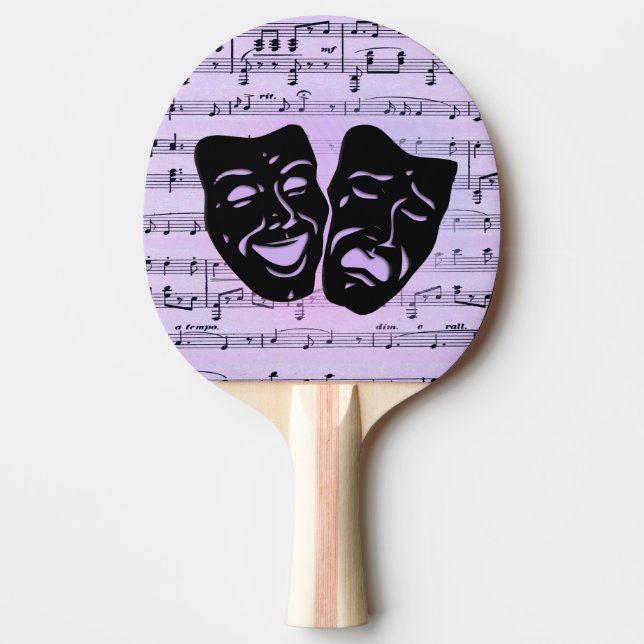 Arts Unite Purple Music and Theatre Masks Ping Pong Paddle (Front)