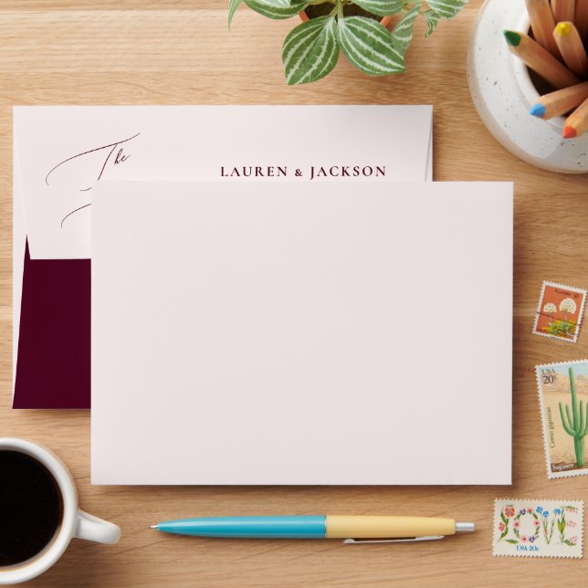 ArtsApp Blush Burgundy Calligraphy Wedding DIY  Envelope (Desk)