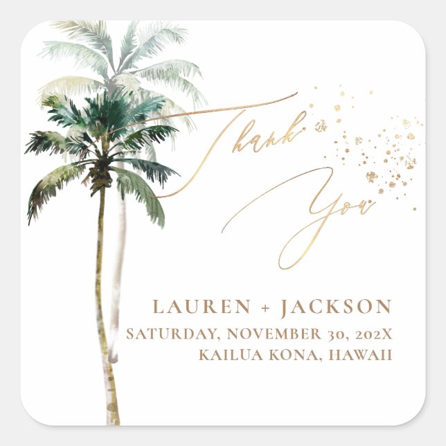 ArtsApp Chic Tropical Paradise Wedding Square Sticker (Front)