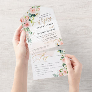 ArtsApp Elegant Blush Pink Roses Gold Dust All In One Invitation