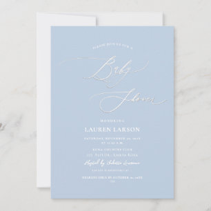 ArtsApp Elegant Calligraphy Baby Blue Baby Shower  Invitation