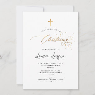 ArtsApp Elegant Faux Gold Calligraphy Christening Invitation