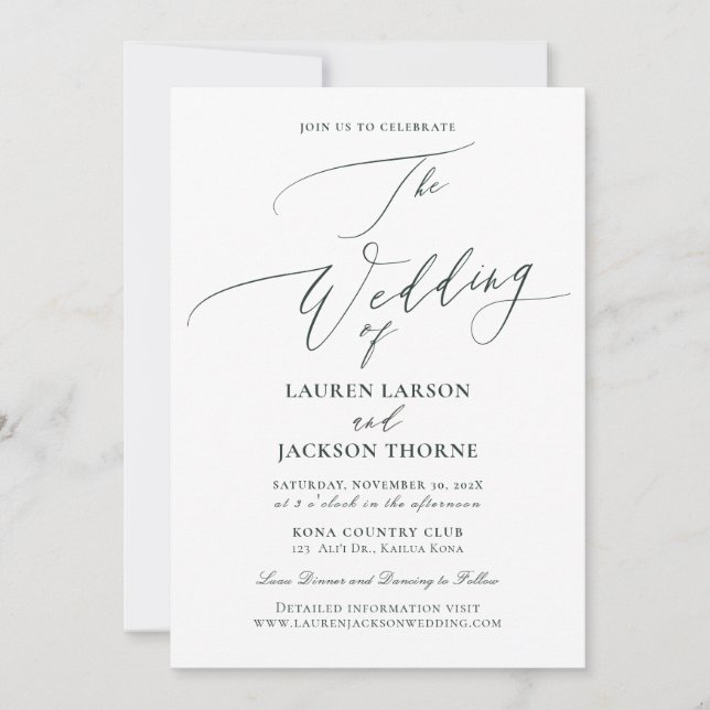 ArtsApp Elegant Forest Green Calligraphy Wedding Invitation (Front)
