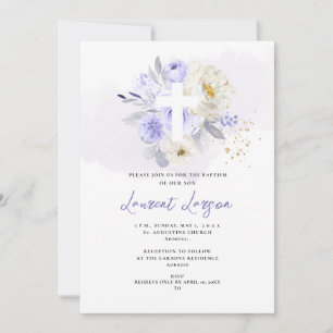 ArtsApp Elegant H2 Dusty Purple Roses Baptism Invitation