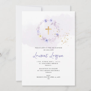 ArtsApp Elegant H2 Dusty Purple Roses Baptism Invitation