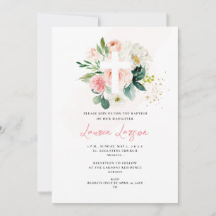 ArtsApp Elegant H2 Pale Pink Roses Baptism Invitation
