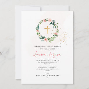 ArtsApp Elegant H2 Pale Pink Roses Baptism Invitation