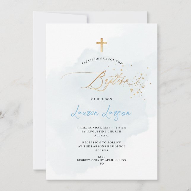 ArtsApp Elegant H2 Washed Pale Blue Baptism Invitation (Front)