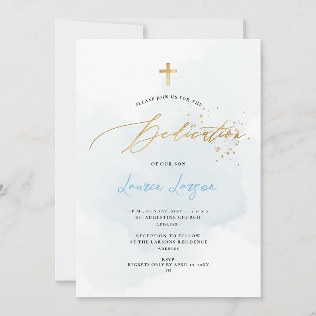 ArtsApp Elegant H2 Washed Pale Blue Dedication Invitation (Front)