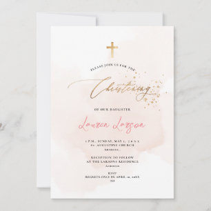 ArtsApp Elegant H2 Washed Pale Pink Christening Invitation