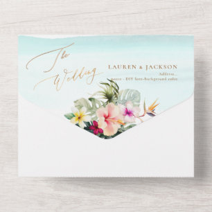 ArtsApp Elegant Tropical Paradise Faux Gold Accent All In One Invitation