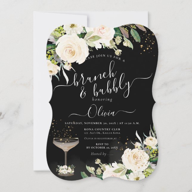 ArtsApp H2 Alabaster Cream Roses Brunch Bubbly Invitation (Front)