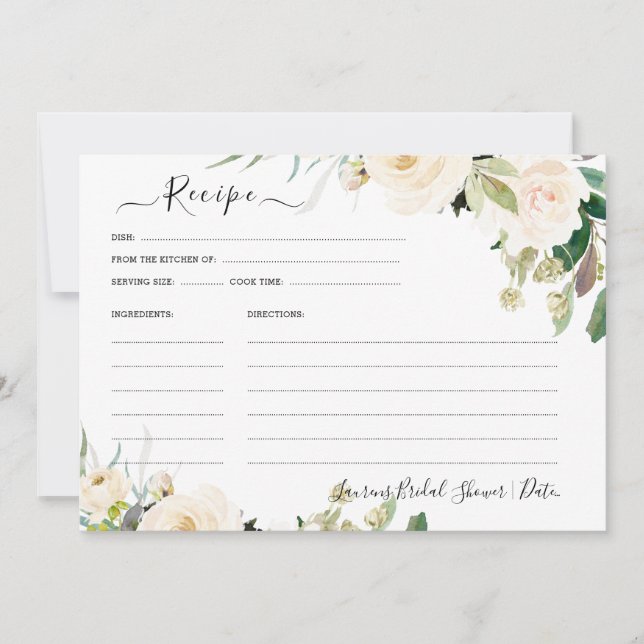 ArtsApp H2 Alabaster Roses Bridal Shower Recipe Invitation (Front)