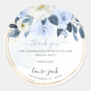 ArtsApp H2 Blue Roses DIY Event Thank You Classic Round Sticker