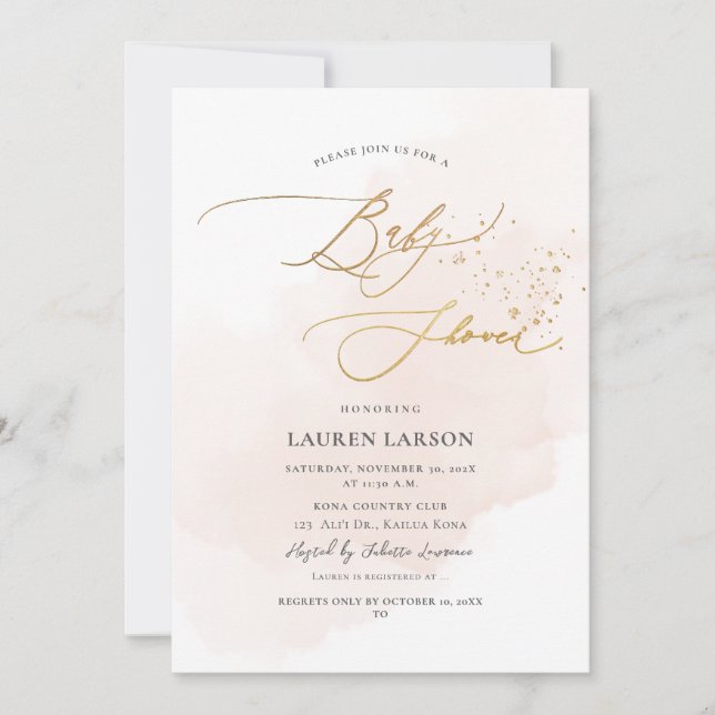 ArtsApp H2 Blush Pink Gold Calligraphy Baby Shower Invitation (Front)