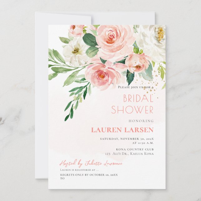 ArtsApp H2 Blush Pink Roses Bridal Shower Invitation (Front)