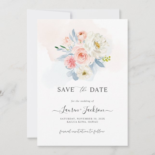 ArtsApp H2 Dusty Blue Blush Pink Botanical Card (Front)