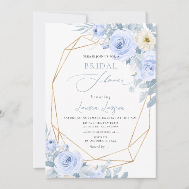 ArtsApp H2 Dusty Blue Roses Bridal Shower Invitation (Front)