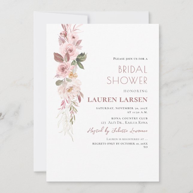 ArtsApp H2 Dusty Pink Roses Bridal Shower  Invitation (Front)