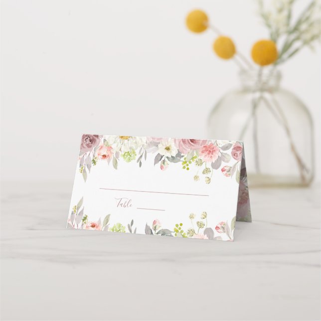 ArtsApp H2 Dusty Pink Roses Bridal Shower Place Card (Front)
