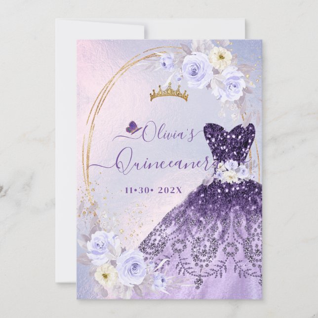 ArtsApp H2 Ombre Purple Sparkling Quinceanera Invitation (Front)