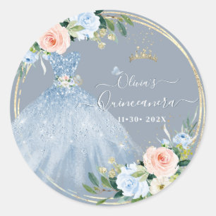 ArtsApp H2 Pink Blue Roses Sparkling Quinceanera Classic Round Sticker