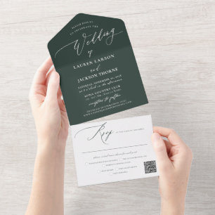 ArtsApp Modern Calligraphy Forest Green Wedding All In One Invitation