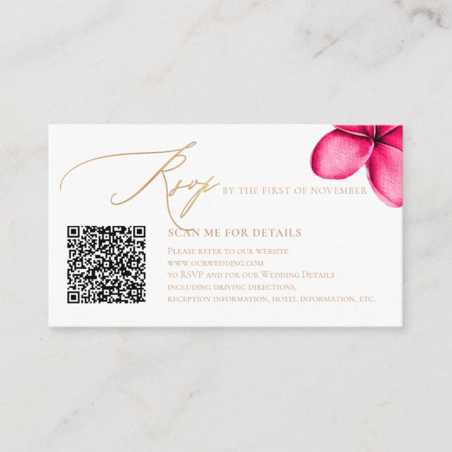 ArtsApp Paradise Shore QR Code Faux Gold RSVP Enclosure Card (Front)