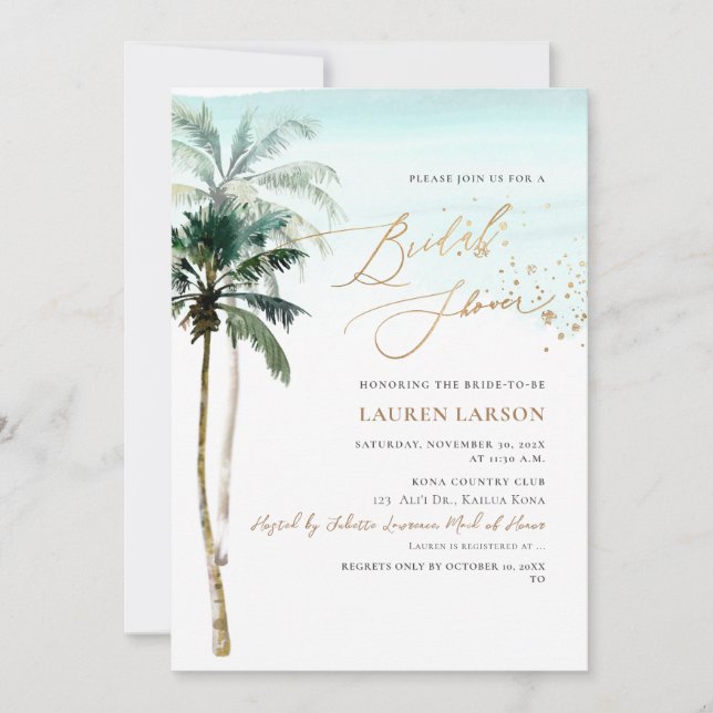 ArtsApp Tropical Paradise Faux Gold Calligraphy Invitation (Front)