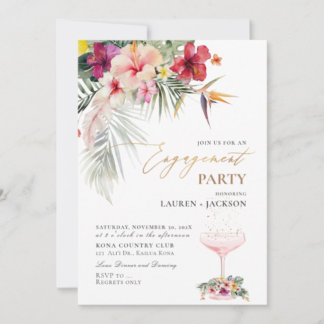 ArtsApp Tropical Paradise Faux Gold Engagement Invitation (Front)