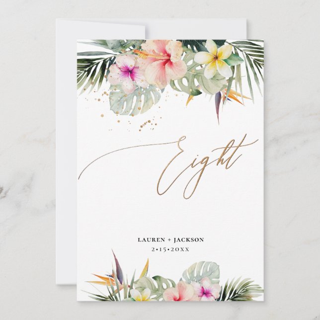 ArtsApp Tropical Paradise Faux Gold Table Eight Invitation (Front)