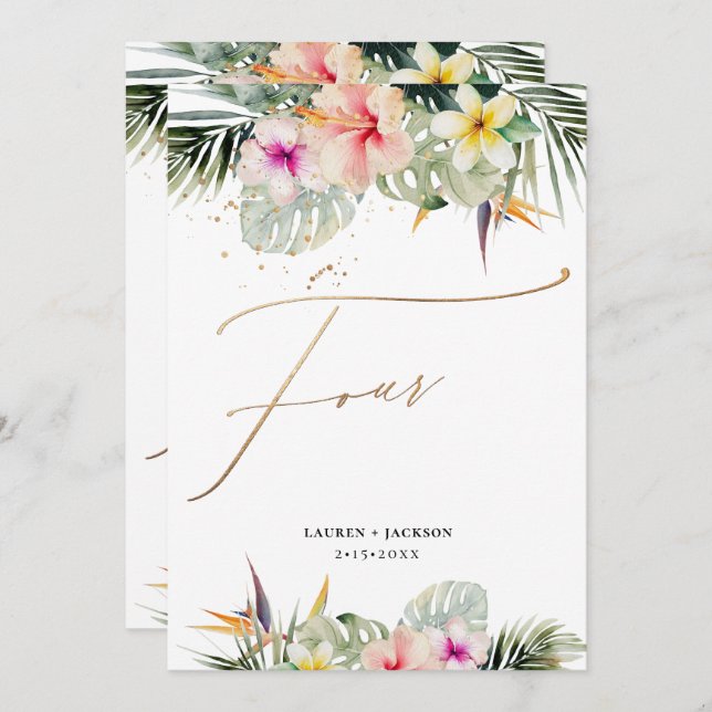ArtsApp Tropical Paradise Faux Gold Table Four Invitation (Front/Back)