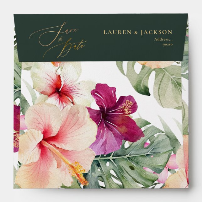 ArtsApp Tropical Paradise Hibiscus Wedding Envelope (Back (Top Flap))