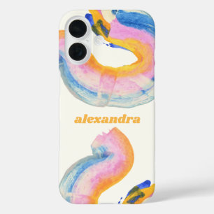 Artsy Abstract Blue and Yellow Watercolor Name  iPhone 16 Case