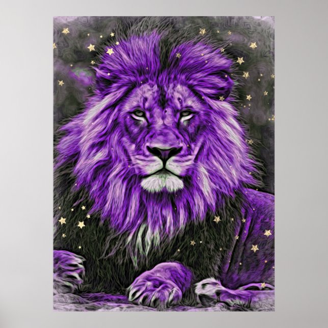 *~* Artsy Abstract Bold Celestial LION AP23 Violet Poster (Front)