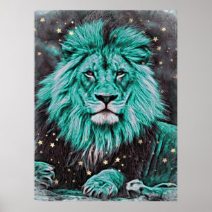 *~* Artsy Abstract Bold  TEAL Celestial LION AP23 Poster