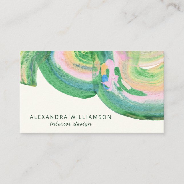 Artsy Abstract Green Watercolor Marble Name Business Card (Front)