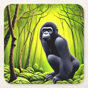 Artsy Abstract Jungle Gorilla Square Paper Coaster