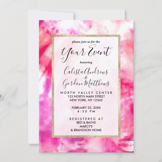 Artsy Abstract Summer Neon Pink Purple Tie Dye Invitation (Front)