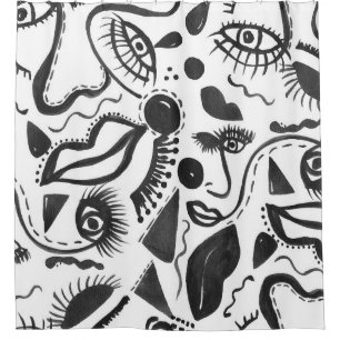 Artsy Abstraction: Faces, Lips, Geometric Magic! Shower Curtain