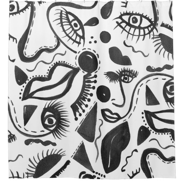 Artsy Abstraction: Faces, Lips, Geometric Magic! Shower Curtain (Front)