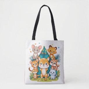 Artsy Animal Parade – Colourful Cute Creatures Kid Tote Bag