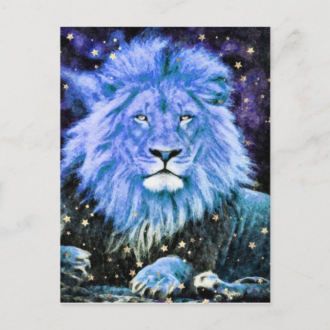 ~ Artsy AP23 Artistic Celestial  Blue LION Postcard (Front)
