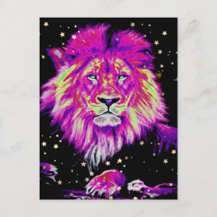 *~* Artsy AP23 Artistic Celestial  BOLD PINK LION Postcard