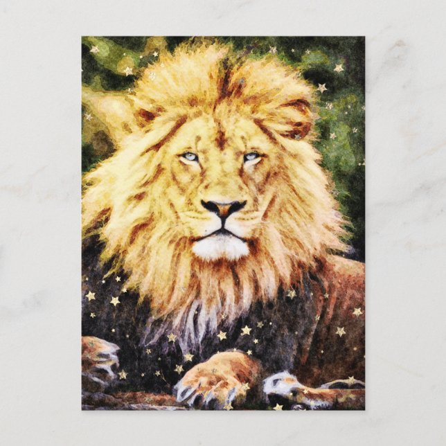*~* Artsy AP23 Artistic Celestial  Golden LION Postcard (Front)