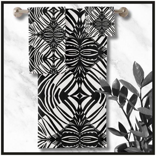 Artsy Black and White Geometric Tribal Pattern Bath Towel Set (Artsy Black & White Tribal Pattern Towel Set. Dry off in style with modern monochrome print towels!)