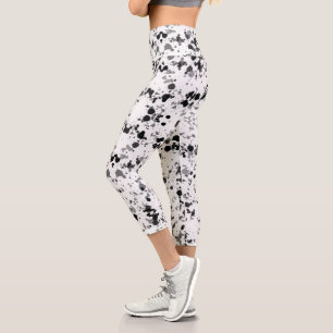 Artsy Black and White Paint Splatter Pattern Capri Leggings